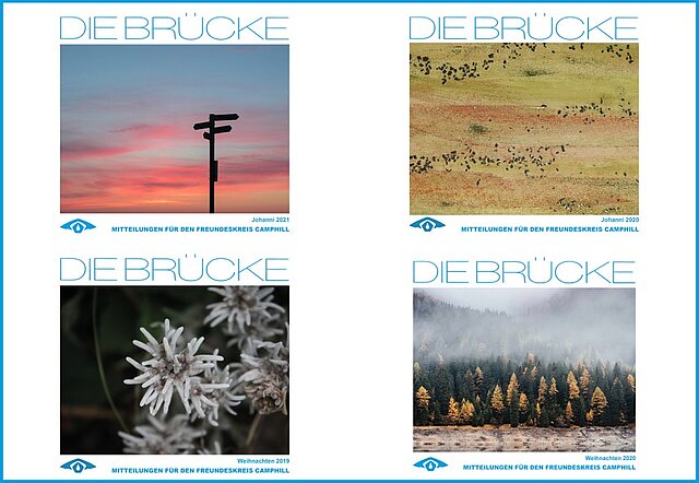 Collage von vier Titelseiten der Zeitschrift "Die Brücke"