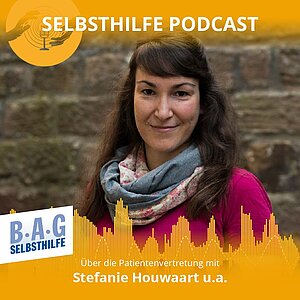 Eine Werbeanzeige für den Selbsthilfe-Podcast #13 mit Martin Danner, Florian Innig & Stefanie Houwaart die in diesem über Patientenbeteiligung sprechen.