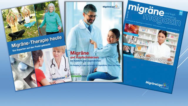 Die Cover mehrerer Broschüren zum Thema Migräne